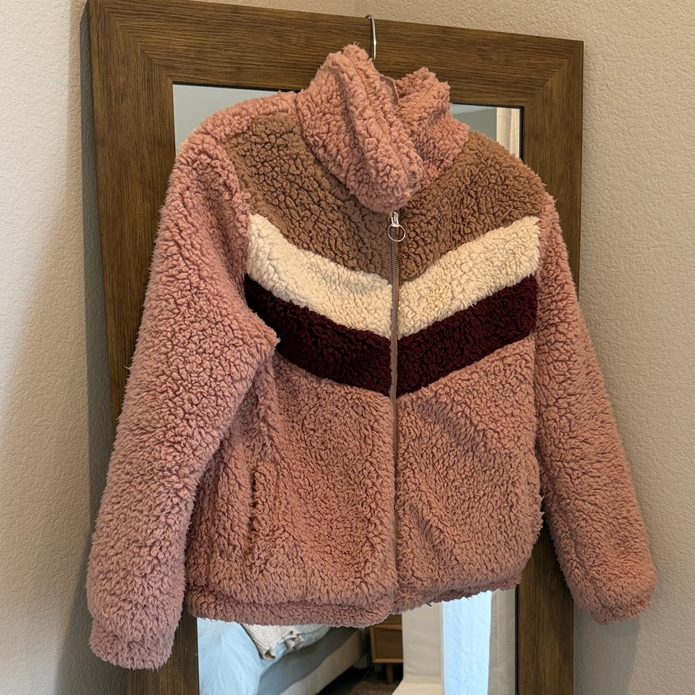 Nomad Pink and Brown Kids Sherpa Jacket